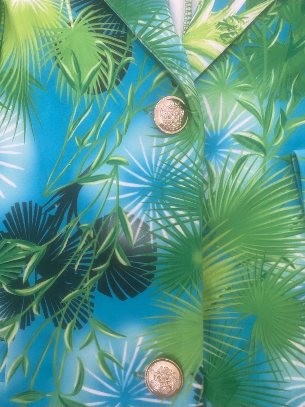 Tropical Print Button Front Blazer - Green & Teal - Picture 3 of 3